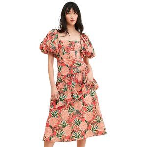 NWT Farm Rio Pineapple Bloom Midi Cotton Dress - Orange/Multi - XS - MSRP $275